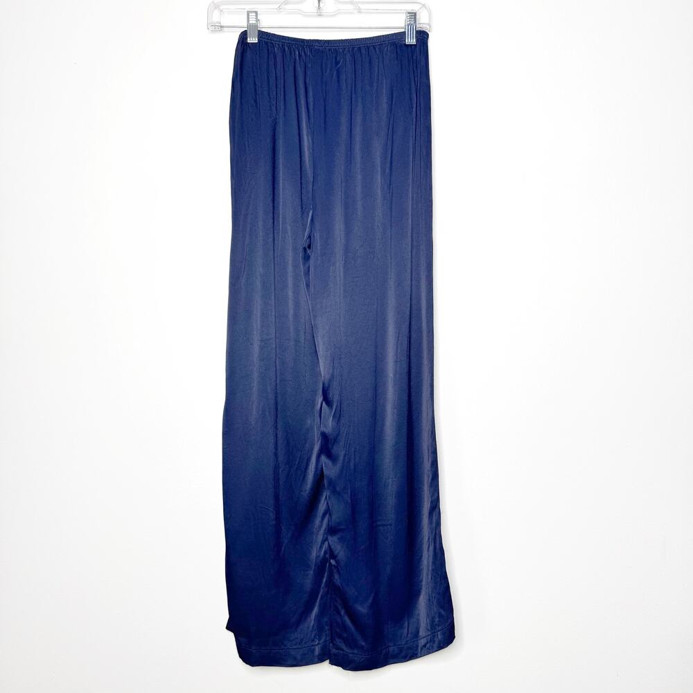 Donni Silky Simple Pants Navy Satin Wide Leg Elastic Waist Size XS - Picture 9 of 12